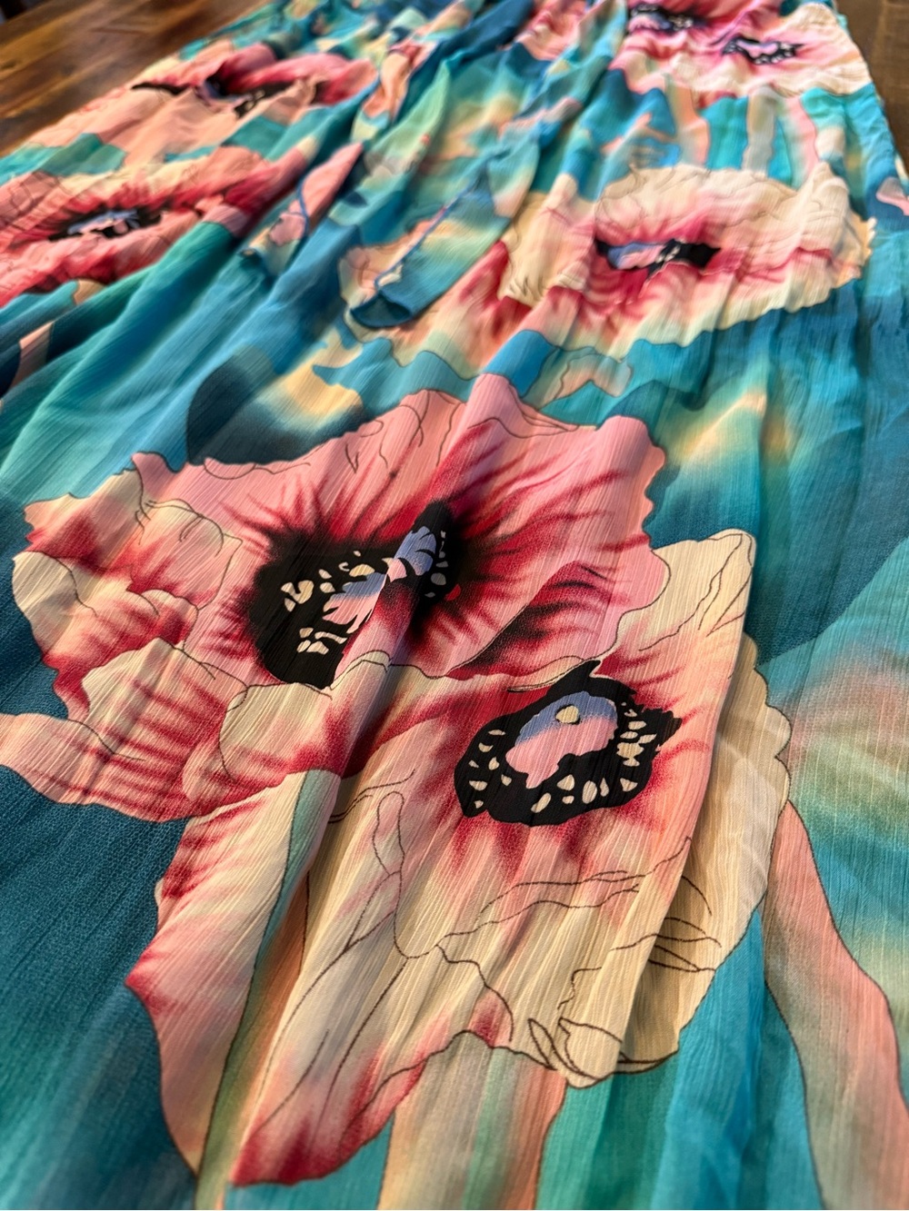 Spring/Summer women's strapless bandeau maxi dress. blue/pink floral flowy lined - Picture 4 of 10